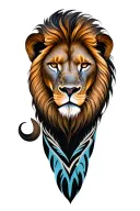 lion with tribal art in the background  tattoo design idea