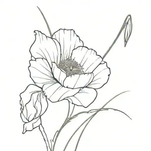 fine line poppy and gladiolus into baby face profile tattoo design idea