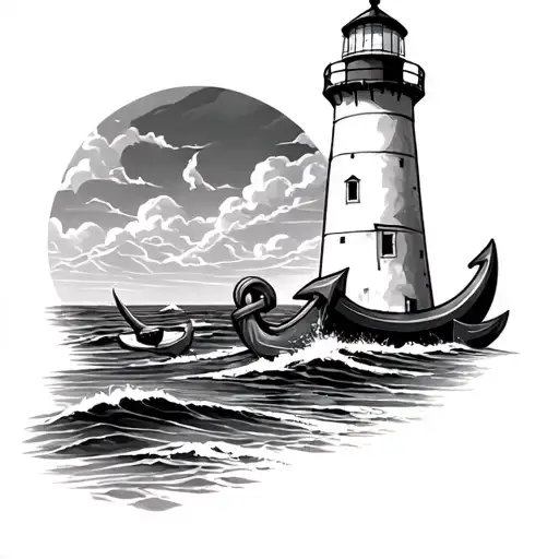 Lighthouse And Anchor tattoo design idea