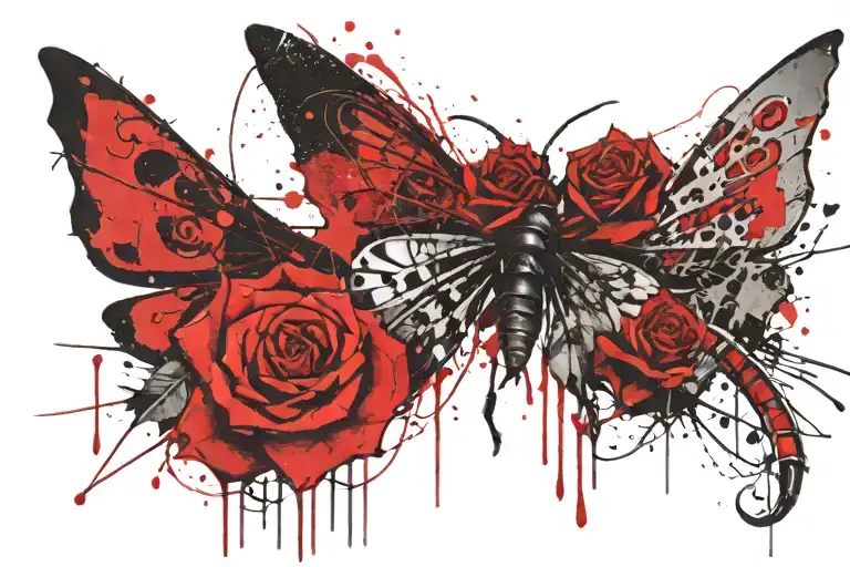 rose, dragonflie, ; tattoo design idea