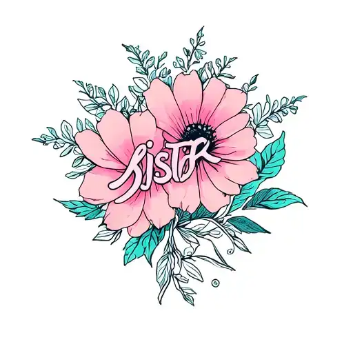 "sister" Cosmo flower blooming tattoo design idea