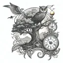 tree backgrounds path moon clock boot book owl snake flower compass night tattoo design idea