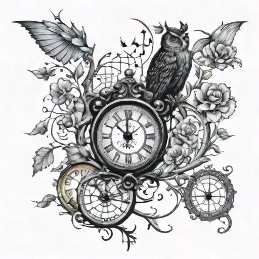 tree backgrounds path moon clock boot book owl snake flower compass night tattoo design idea
