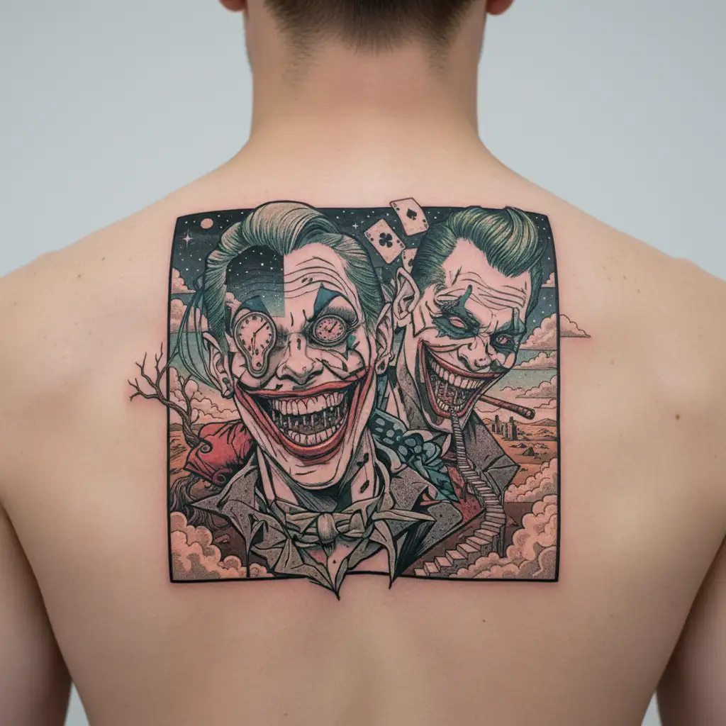 Harley Quinn and joker heavy smile realistic tattoo design idea