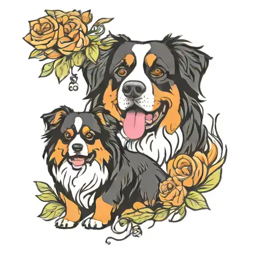 Bernese Mountain Dog and Pomeranian tattoo design idea