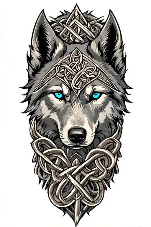 wolf with blue eyes on armor tattoo design featuring Celtic trinity knot  tattoo design idea
