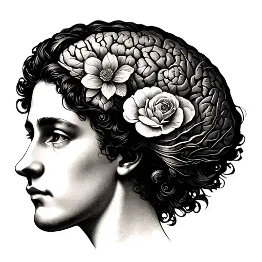 William morris and Aubrey Beardsley style neuroscience tattoo design idea