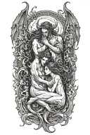 Succubus and incubus making love. Flames. tattoo design idea