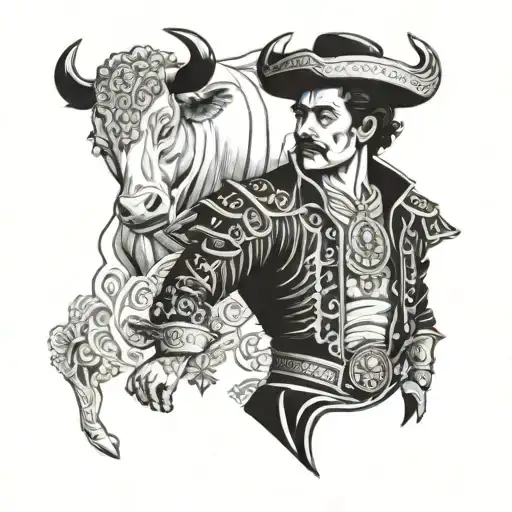 Spanish bull fighter with bull tattoo design idea
