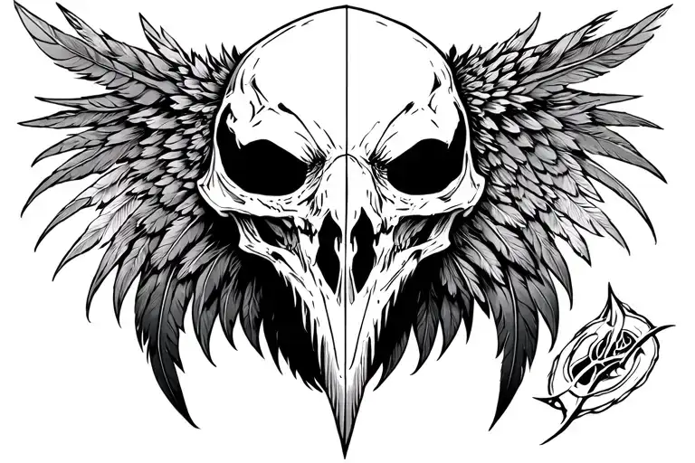 raven Skull helm of awe raven feather  tattoo design idea