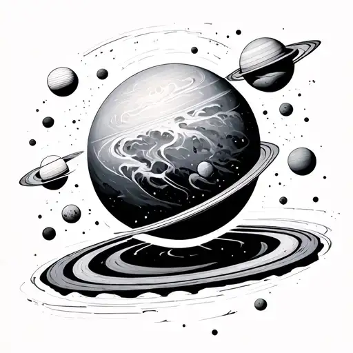 mythology sphere floating among planets tattoo design idea