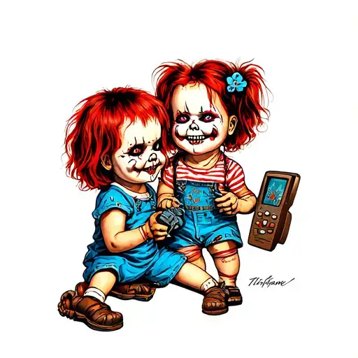 Chucky and Tiffany child's play this game tattoo design idea