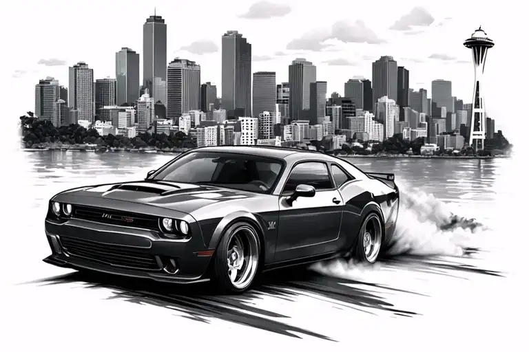 Seattle Skyline car drifting tattoo design idea
