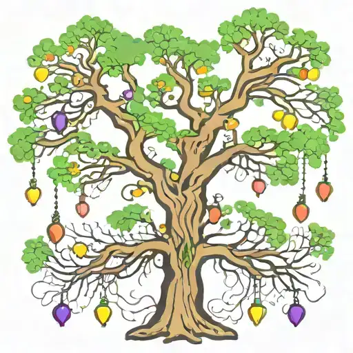 oak tree with spanish moss and mardi gras beads tattoo design idea