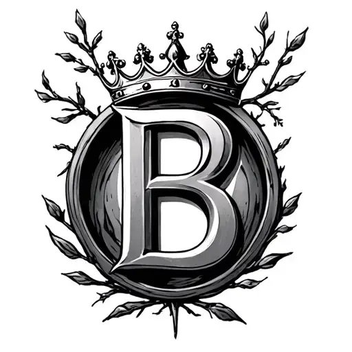  letter B With Crown on top with branch circle on the outside  tattoo design idea