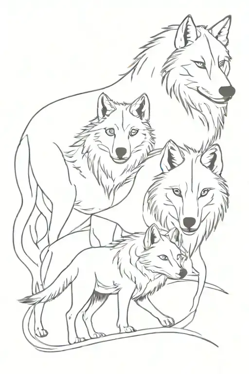 three wolves with a lion behind them tattoo design idea