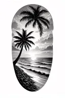 sunset beach and palm trees tattoo design idea