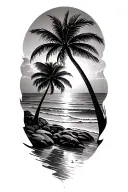 sunset beach and palm trees tattoo design idea