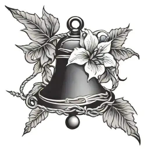 barbed wire curved around bell flower tattoo design idea