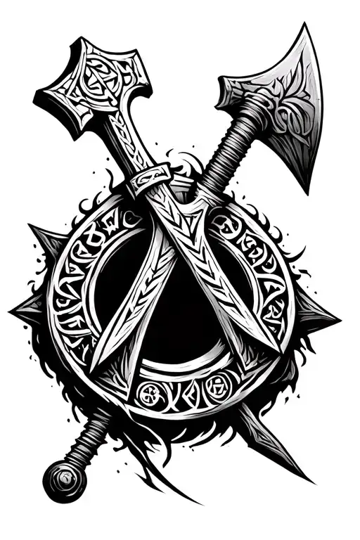 Ax with Runes Viking tattoo design idea