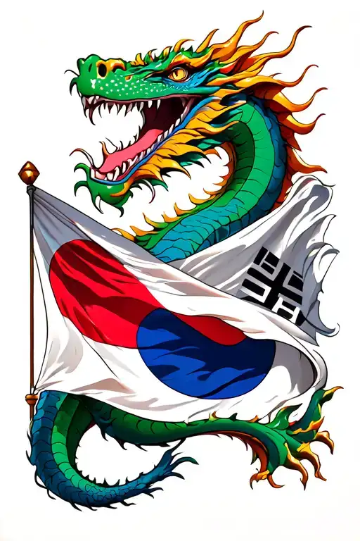 dragon wrapped around korean flag tattoo design idea