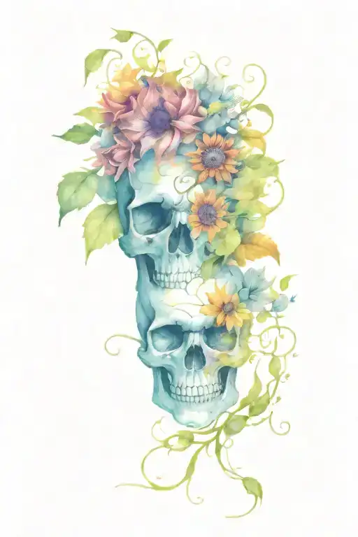 sunflowers, vines, beetles in the shape of a skull tattoo design idea