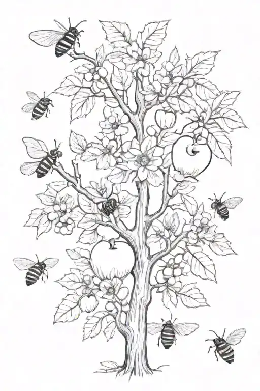 Apple Tree with Bees  tattoo design idea