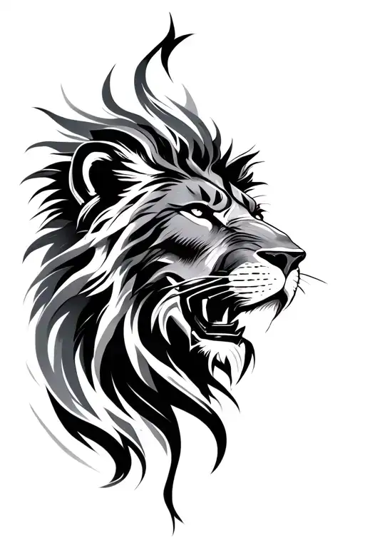 biomech lion face tattoo design idea