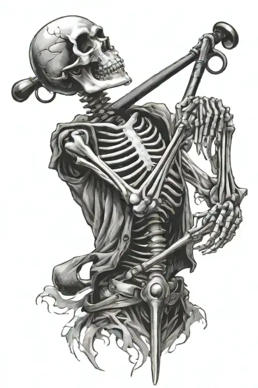 skeleton leaning on a golf club tattoo design idea