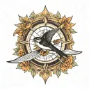 swallow compass surrounded tattoo design idea