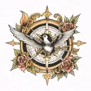 swallow compass surrounded tattoo design idea