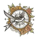 swallow compass surrounded tattoo design idea