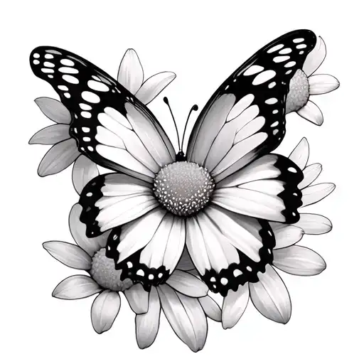Daisy, butterfly with the name Nora tattoo design idea