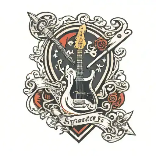 2d crossed stratocaster and spanner tool russia tattoo design idea