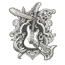 2d crossed stratocaster and spanner tool russia tattoo design idea