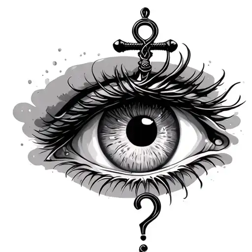 question mark, eye and anchor tattoo design idea