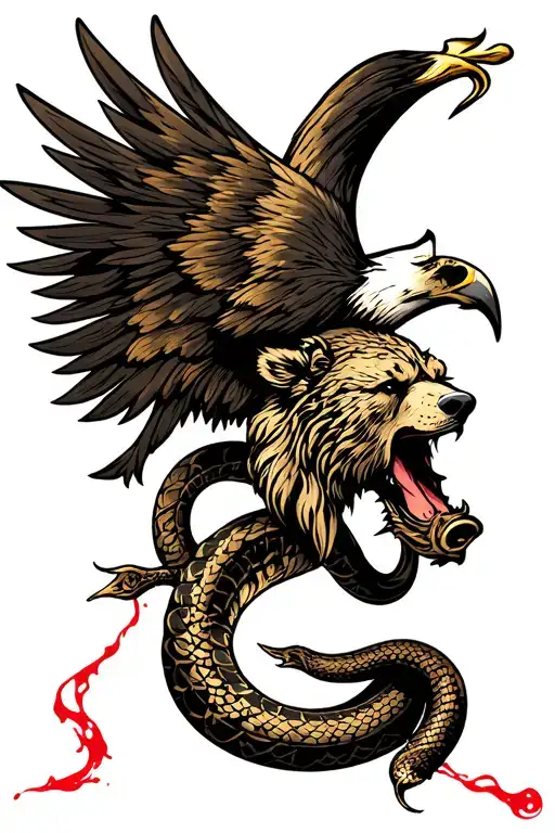 Vikings symbols, snakes, Viking ship, bear head, blood eagle tattoo design idea