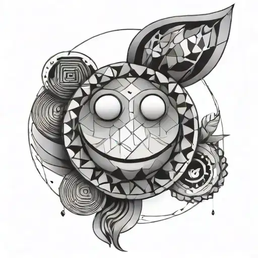geometric design incorporating a smiley face but the eyes are x tattoo design idea