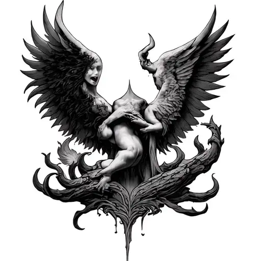 heaven vs hell tattoo design idea