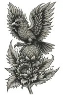 Scottish Thistle being held by a phoenix tattoo design idea