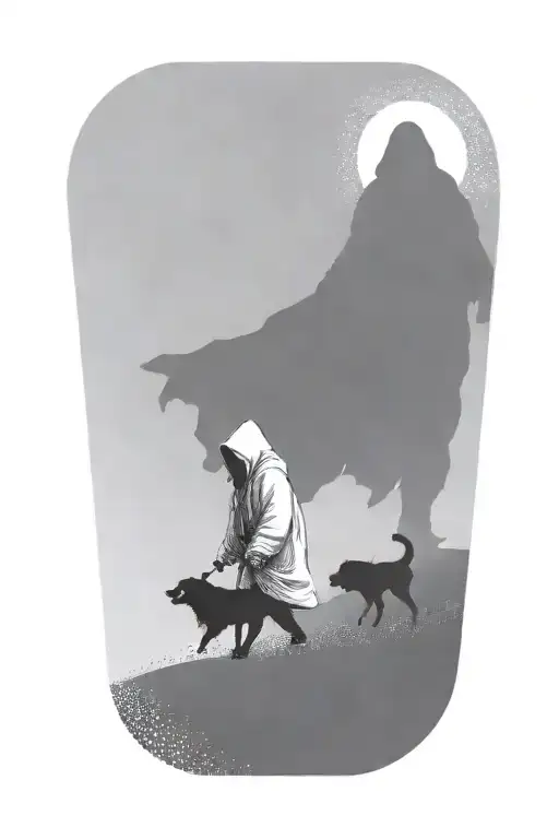 a girl and a huge hooded beast walking side by side tattoo design idea