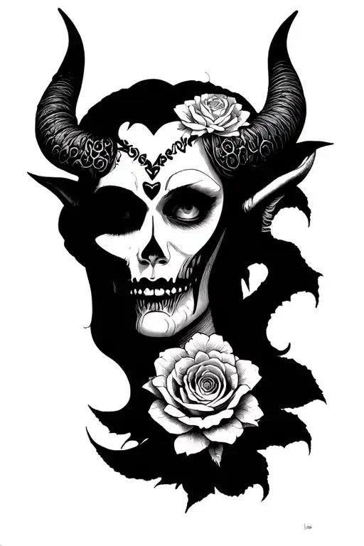 "Love and dead" buda half meditating devil face tattoo design idea