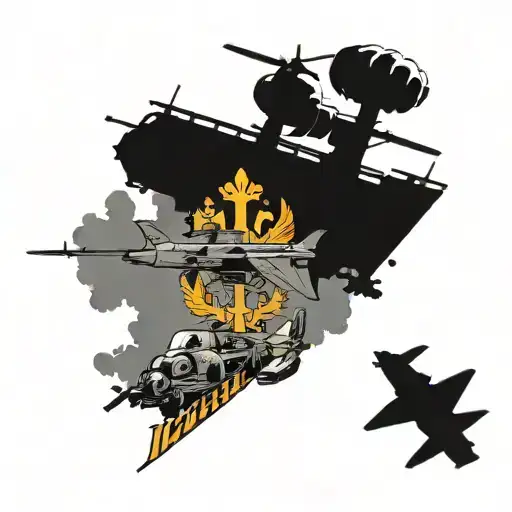Russian attack aircraft with AK machine gun, fpv drone tattoo design idea