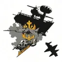 Russian attack aircraft with AK machine gun, fpv drone tattoo design idea