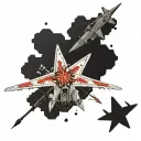 Russian attack aircraft with AK machine gun, fpv drone tattoo design idea