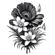 marigold, daisy, narcissus, poppy, snowdrop, narcissus, water lily tattoo design idea
