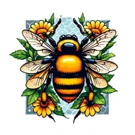 bees, flowers and honeycomb  inspired tattoo design idea
