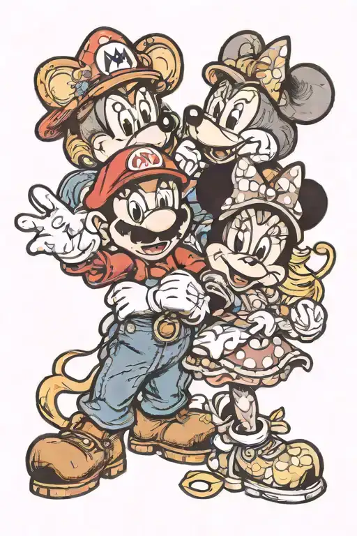 Super Mario and Minnie Mouse Hugging  tattoo design idea