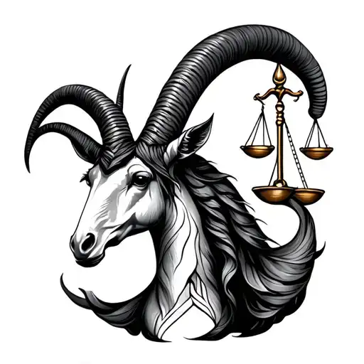 capricorn zodiac sign mixed with libra scale tattoo design idea