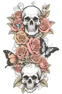 roses skull butterfly's with flower stem half arm sleeve tattoo design idea